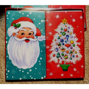 NEW 12 Ct Vintage Santa Claus CHRISTMAS CARDS w/Envelopes Glitter 3.75" x 7"